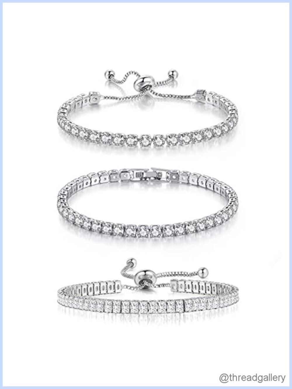 3-Pc Tennis Bracelet Set - 14K Gold Plated CZ Diamond Slider Bracelets,